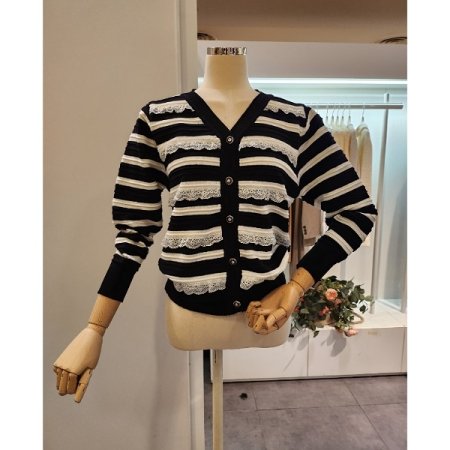 레이스 스트라이프 가디건