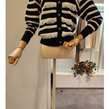 레이스 스트라이프 가디건