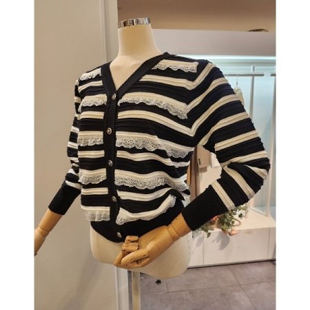 레이스 스트라이프 가디건