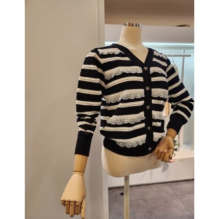 레이스 스트라이프 가디건