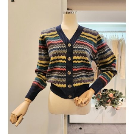 컬러풀 패턴 브이넥 가디건