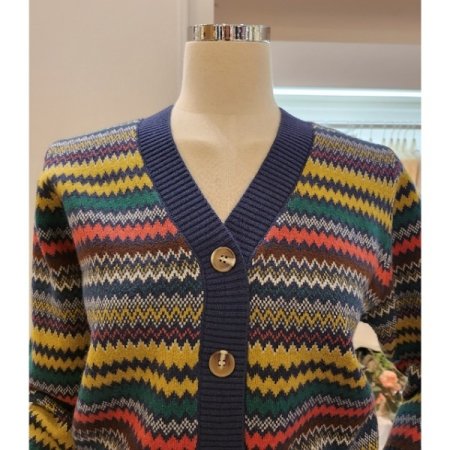 컬러풀 패턴 브이넥 가디건