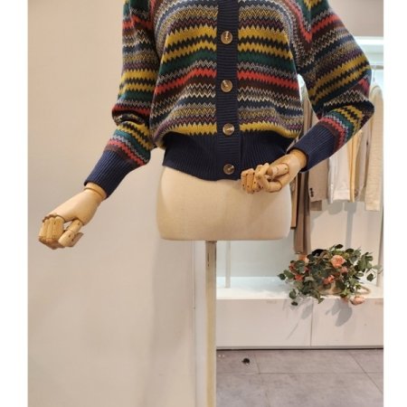컬러풀 패턴 브이넥 가디건