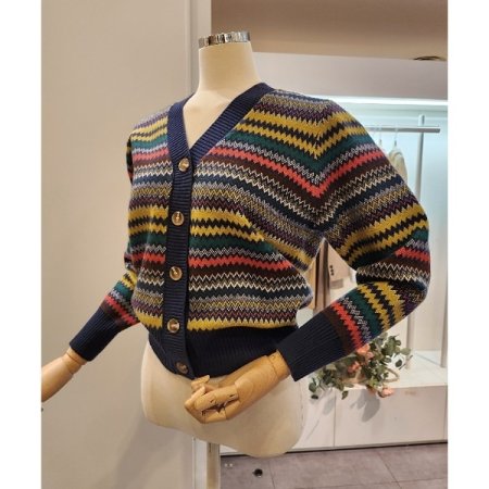 컬러풀 패턴 브이넥 가디건