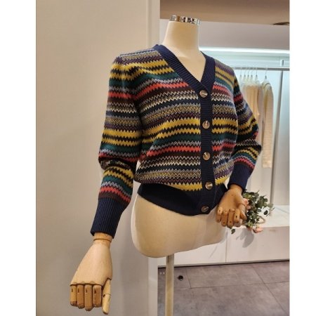 컬러풀 패턴 브이넥 가디건