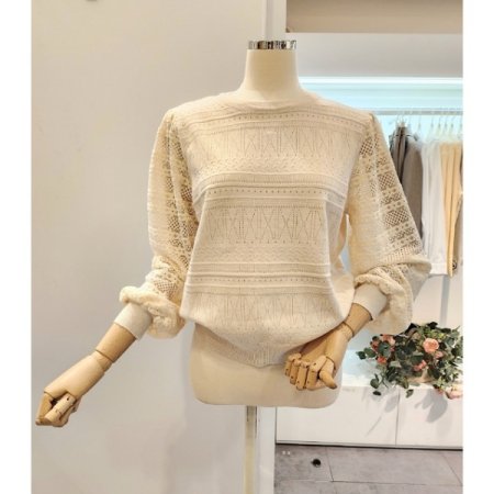 플라워 레이스 소매 니트