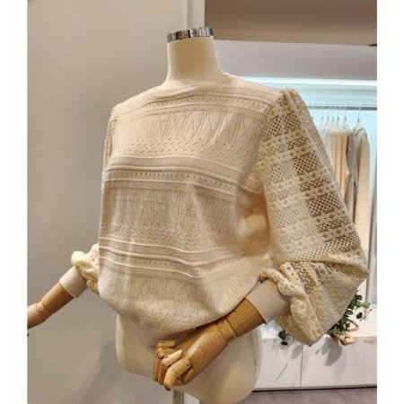 플라워 레이스 소매 니트