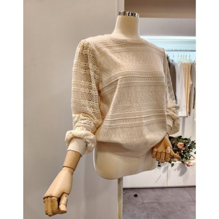 플라워 레이스 소매 니트