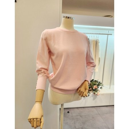 소매버튼 라운드넥 니트