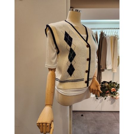 다이아 브이넥 니트 조끼