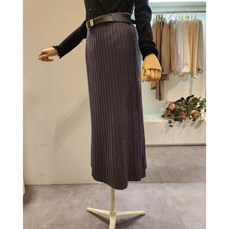 벨트 플리츠 니트 스커트