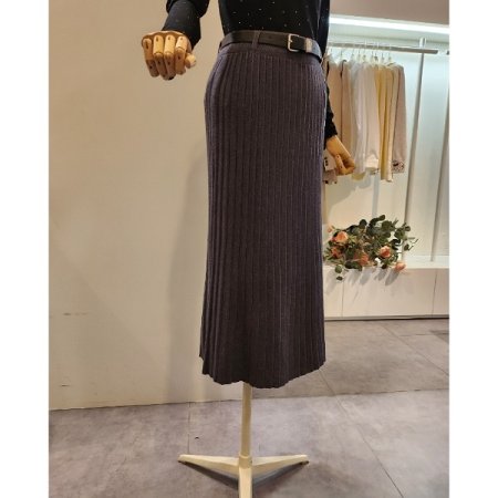 벨트 플리츠 니트 스커트