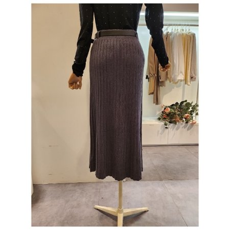 벨트 플리츠 니트 스커트