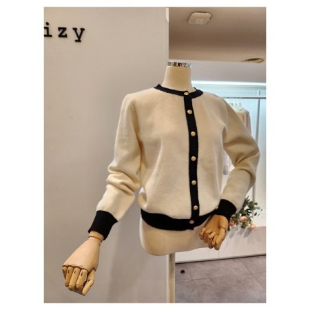 금장 배색 니트 가디건