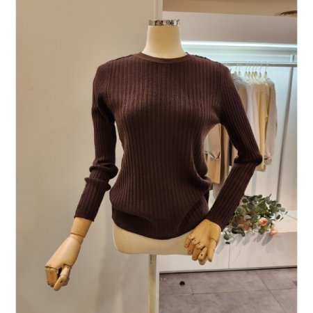 어깨 단추 골지 니트