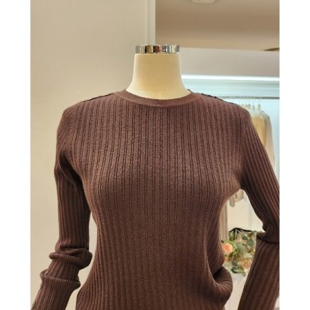 어깨 단추 골지 니트