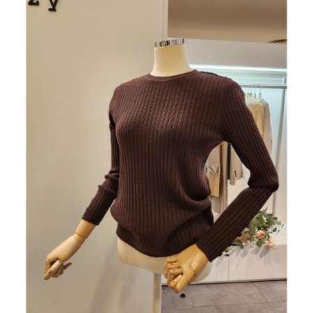 어깨 단추 골지 니트