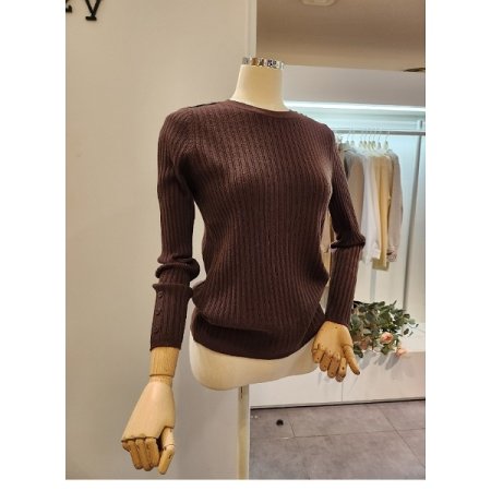 어깨 단추 골지 니트