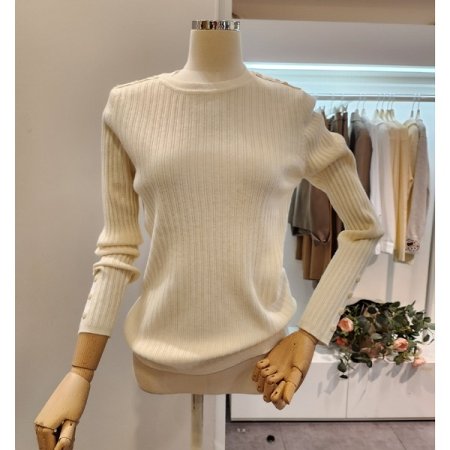 어깨 단추 골지 니트