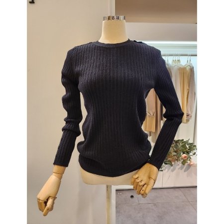 어깨 단추 골지 니트