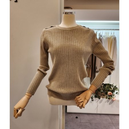 어깨 단추 골지 니트