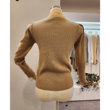 시스루 레이스 배색 골지 니트