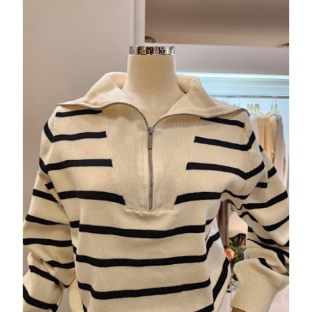 반집업 스트라이프 니트