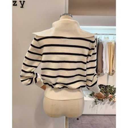 반집업 스트라이프 니트