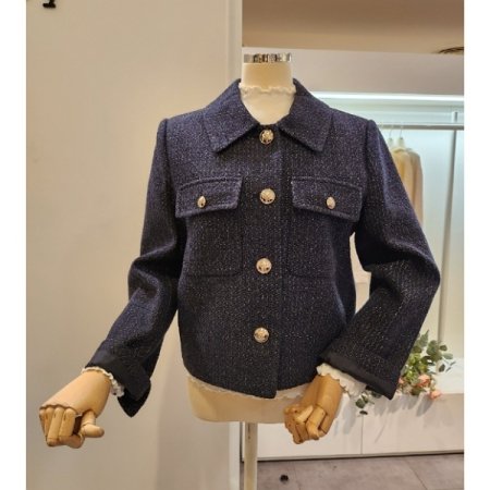 양포켓 카라 트위드 자켓