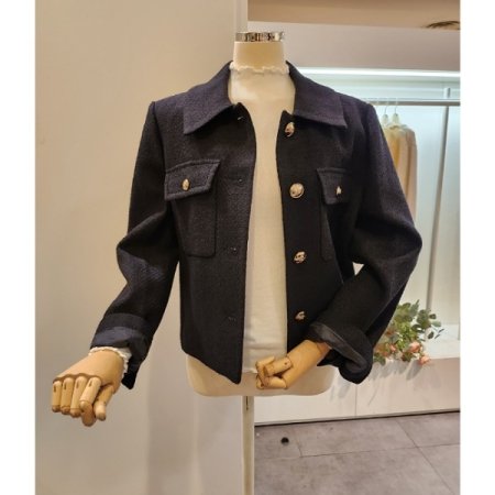 양포켓 카라 트위드 자켓