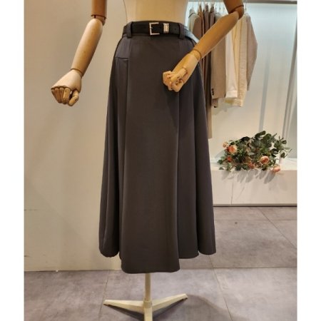 벨트 핀턱 롱 스커트