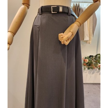 벨트 핀턱 롱 스커트