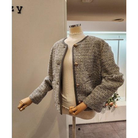 양포켓 노카라 트위드 자켓