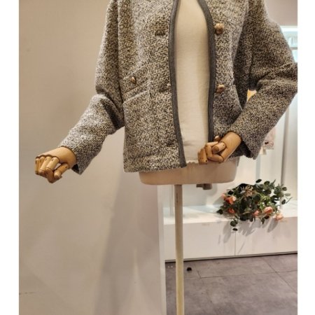 양포켓 노카라 트위드 자켓