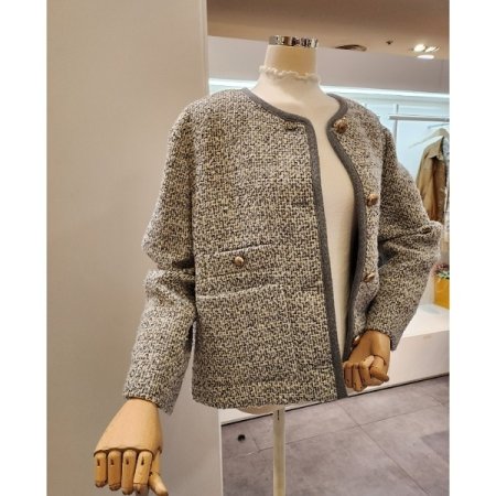 양포켓 노카라 트위드 자켓