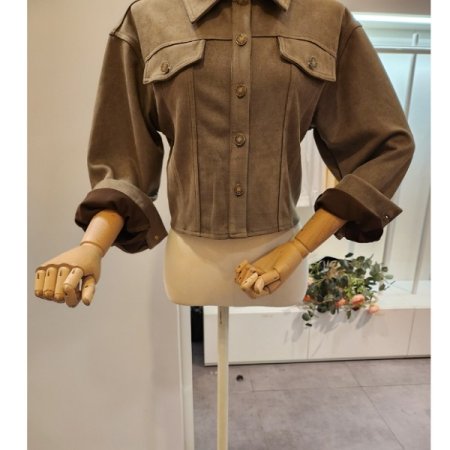 스웨이드 세미크롭 자켓