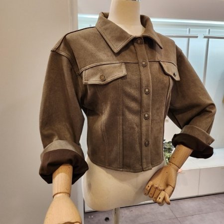 스웨이드 세미크롭 자켓