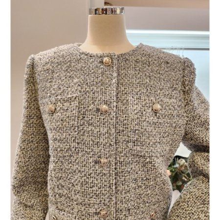 포켓 라운드넥 트위드 자켓