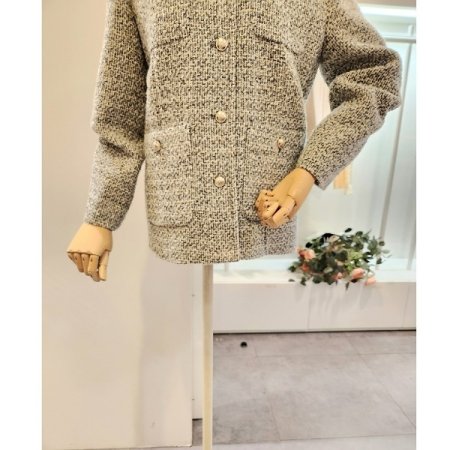 포켓 라운드넥 트위드 자켓