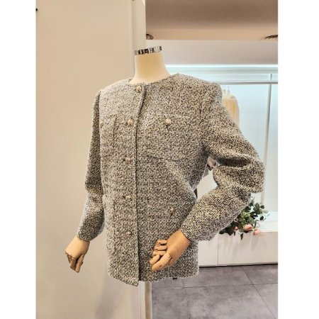 포켓 라운드넥 트위드 자켓