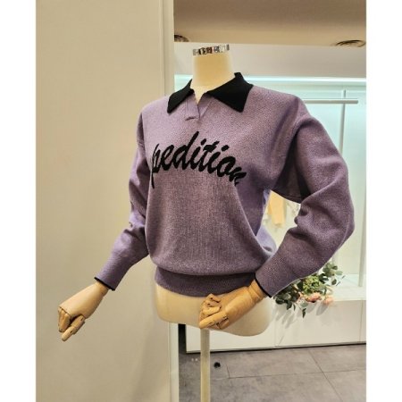 카라 배색 레터링 니트