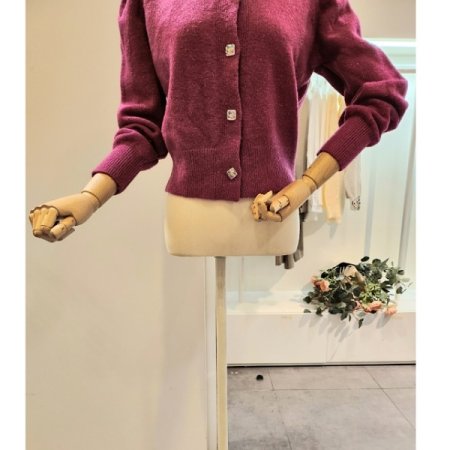 라운드넥 퍼프 가디건