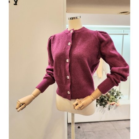 라운드넥 퍼프 가디건