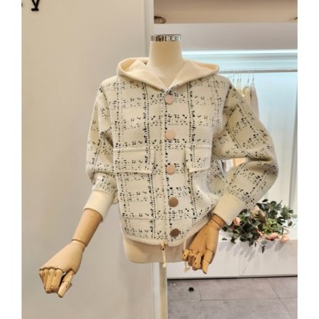 후드넥 버튼 스트링 니트 자켓