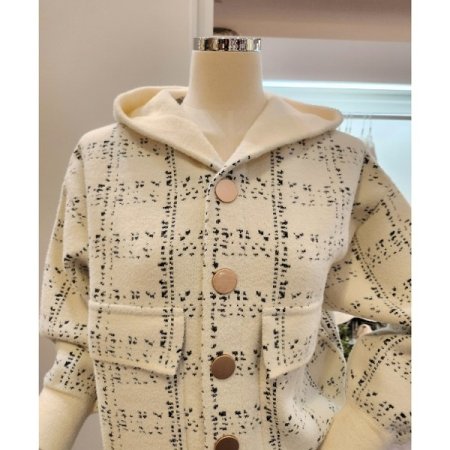 후드넥 버튼 스트링 니트 자켓