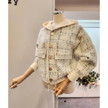 후드넥 버튼 스트링 니트 자켓