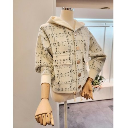 후드넥 버튼 스트링 니트 자켓