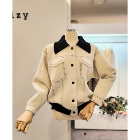 카라 배색 스티치 니트 자켓