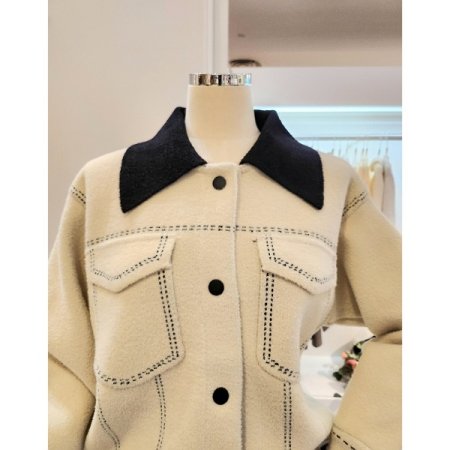 카라 배색 스티치 니트 자켓