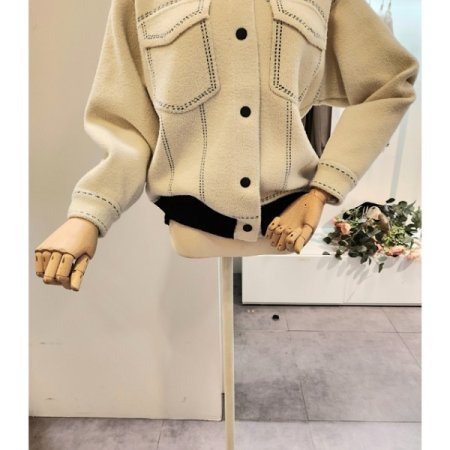 카라 배색 스티치 니트 자켓